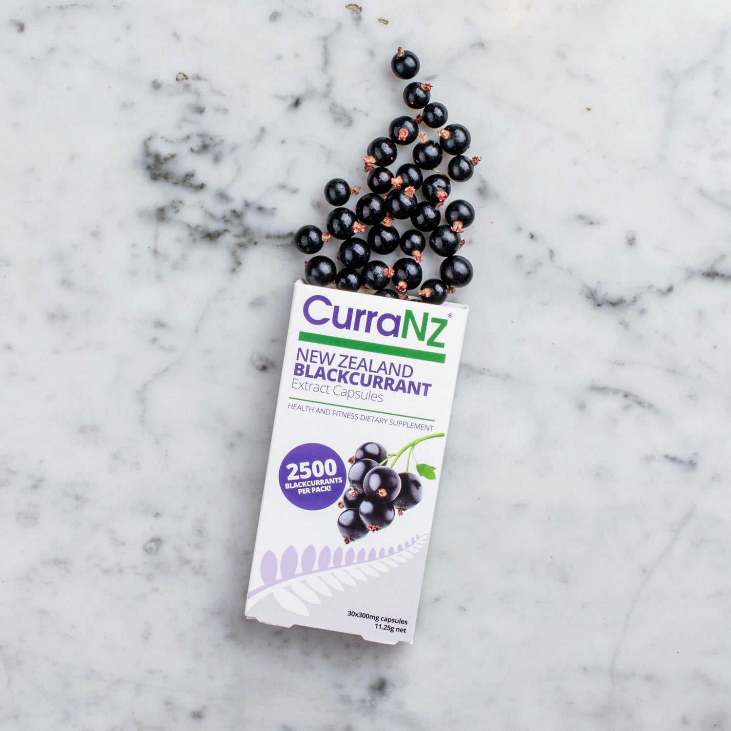 CurraNZ® supplement packaging with New Zealand blackcurrants
